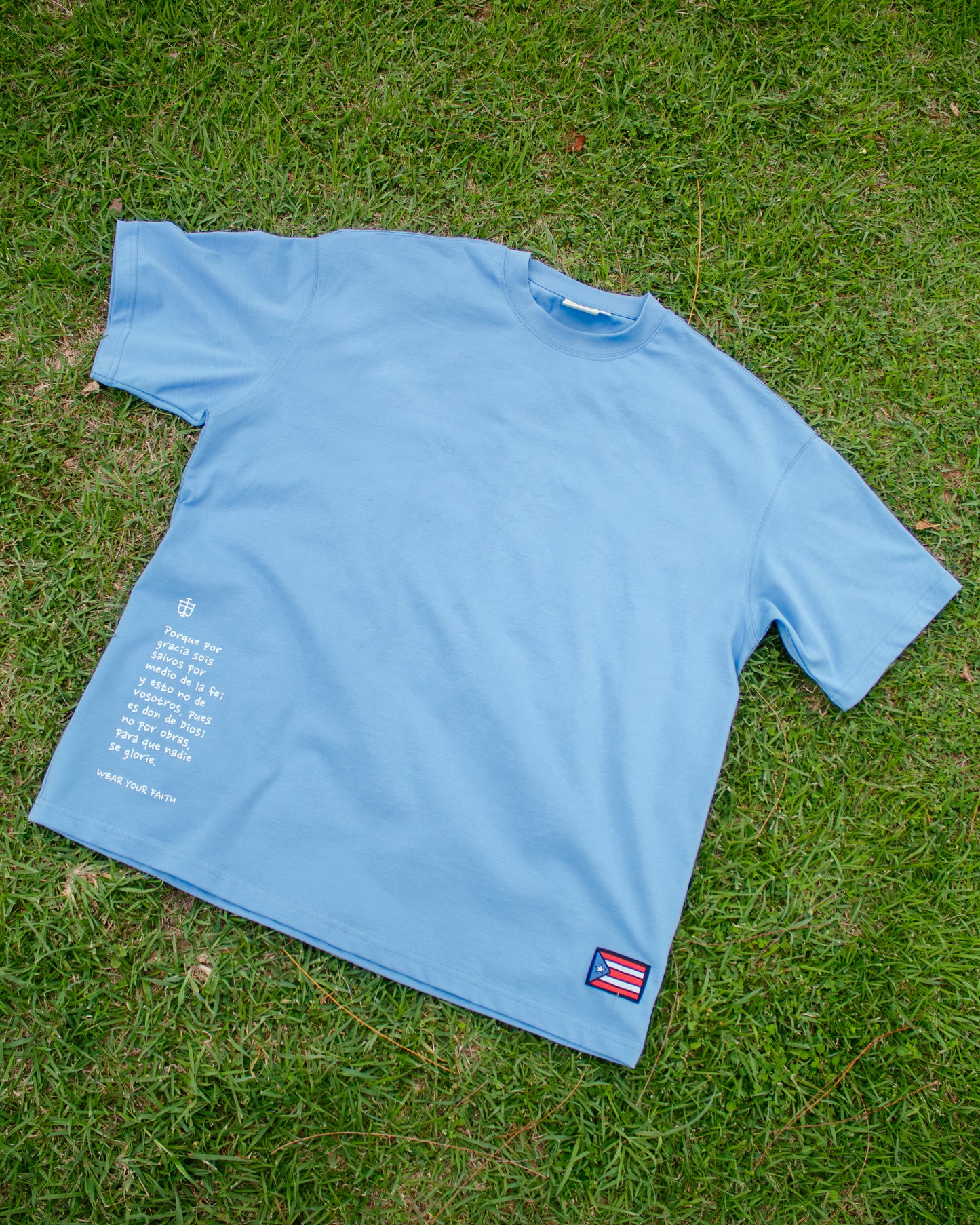 Heaven Blue Oversized Faith Tee - Efesios 2:8
